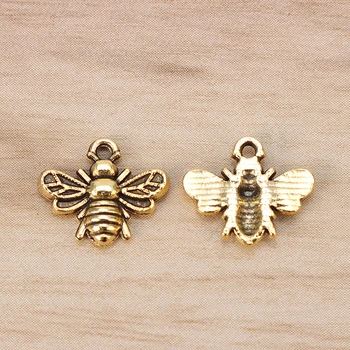 50pcs Epocă de Aur de Culoare Bumble Bee Albine Insecte Farmece Pandantive Margele 13x11mm