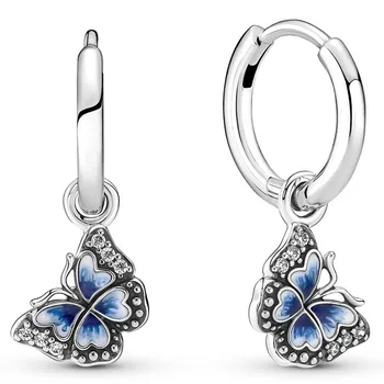 Autentic Argint 925 Clipe Fluture Albastru Hoop Cercei Pentru Femei, Cadou De Nunta Bijuterii De Moda