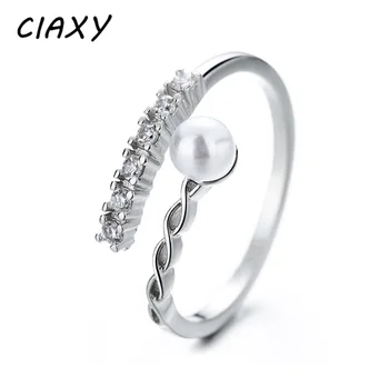 CIAXY Culoare Argintie Inele pentru Femei Perle Artificiale cu Zircon Inel de Nunta Reglabil Geometrice Bijuterii en-Gros