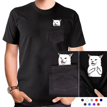 CLOOCL Tricouri Vara Buzunar Cat Degetul Mijlociu Imprimate T-shirt pentru Bărbați pentru Femei, Tricouri, Topuri Amuzant Bumbac Negru Tees