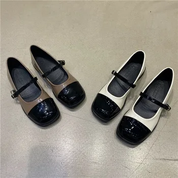 De Potrivire De Culoare Mary Jane Pentru Femei Shoes22 Nouă Primăvară Franceză Piele Moale Retro Unic Pantofi Stil Britanic Mici Pantofi Din Piele Brand