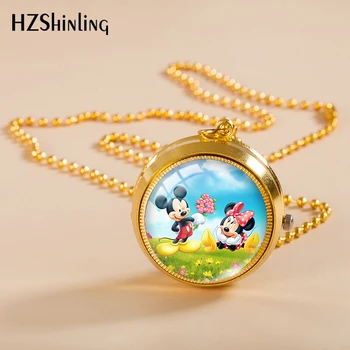 Desene Animate Disney Mickey Mouse Minnie Culoare De Aur De Buzunar, Sticlă De Ceas Cabochon Pandantive Moda Bijuterii Colier