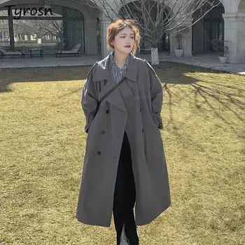 Femeile Trench Vintage Canat Dublu Rânduri Palton Student La Rândul Său, În Jos Guler De Moda Coreeană Preppy De Zi Cu Zi Canadiană Ins Elegant