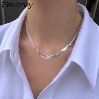 Foxanry de Culoare de Argint Colier pentru Femei Șir de Margele Accesorii Nou Trend Elegant Creative Strat Dublu de Partid Bijuterii