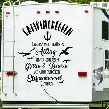 Germană Camping Reguli Pasăre Camping RV Camion Masina Autocolant de Călătorie Bucurați-vă de a Descoperi Natura, Dragostea de Familie Motorhome Decal Caravana Van