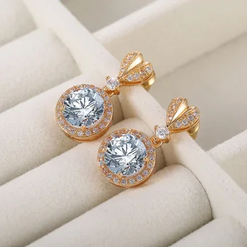 HOYON Pur Aur de 14K culoare Diamant de 1 Carat Stil Rafinat Doamnelor in Forma de Inima Mare Zircon Cercei Stud Moda Bijuterii Cercel