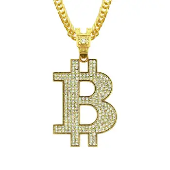 Hip Hop Pietre Pavate Bling cu Gheata de Aur de Argint de Culoare Bitcoin Pandantive Colier pentru Bărbați Rapper Bijuterii 30inch Cubanez Lanț