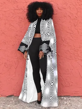 Indie Folk Stil Geometric Print Open Stitch Femei Maneca Lunga Etaj Lungime Cardigan Africane Purta În Vrac Se Potrivesc Outerwears