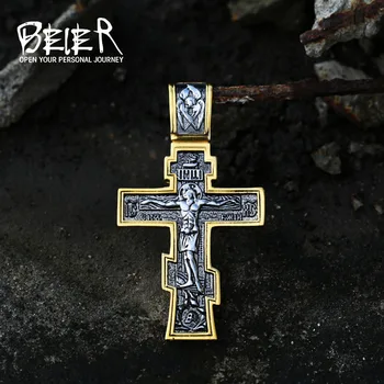 Isus Cruce Bărbați din Oțel Inoxidabil Crucifix Ortodox Estic Pandantiv Colier cu Lanț de Bijuterii BP8-515