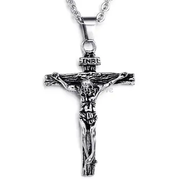 Isus Hristos Culoare Argintie Crucifix Colier Pandantiv Colier Nu s-a stins din Metal Inox Cruce Colier Lanț pentru Bărbați Cadouri