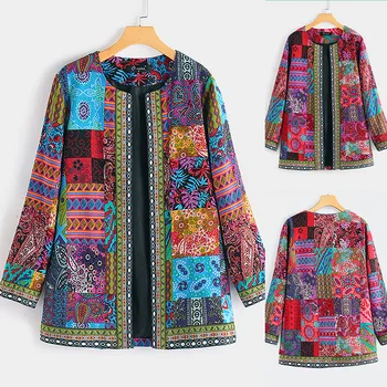 Jachete femei 2021 Etnice Tipărite Cardigan Subțire Haine Casual Vintage Blusas Deschide Stich Maneca Lunga, Paltoane Plus Dimensiune M-4XL