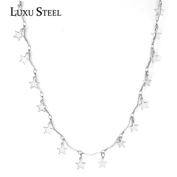 LUXUSTEEL Coliere Bijuterii din Oțel Inoxidabil de Culoare Argintie Stele Pandantiv Colier Femei Accessorories 2021 Nou-veniți Lanțuri