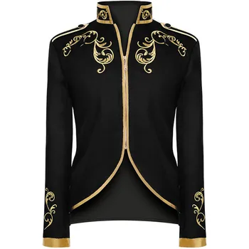 Mens Aur Brodate Curtea Prințului Costum Elegant Sacou Slim Fit Brand Steampunk Gotic Epocă Costum De Uniformă Chaquetas Hombre