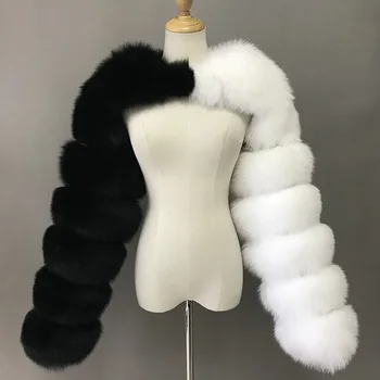 Moda De Iarnă De Înaltă Calitate Faux Haină De Blană De Vulpe Pentru Femei Elegante Mozaic Maneca Lunga Cald Nurca Scurt Jachete Cu Blană Haină De Femme De Sus