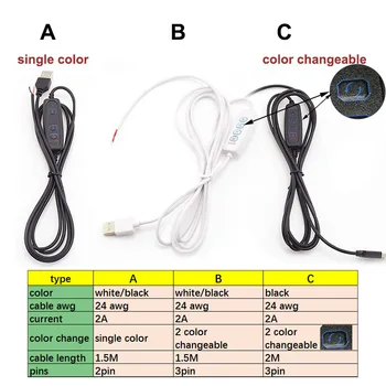 Port USB Cablul de Alimentare 2pin 5V DC 3pin Fir prelungitor Linie de Control de Culoare pentru Lumina LED Chips-uri de Atenuare a intensității luminoase