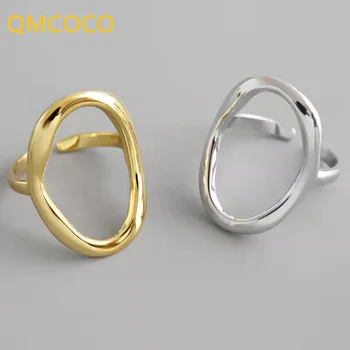 QMCOCO Minimalist Neregulate Gol Afară Oval de Argint de Culoare Geometrice Inel Pentru Femei Deschide Inele Bijuterii Fine Ornament Cadouri