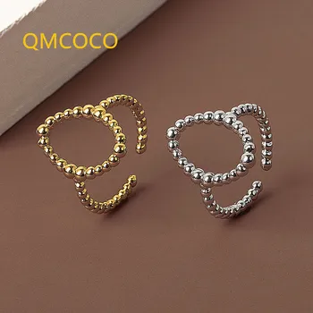 QMCOCO de Argint de Culoare de Moda INS Tendință de Nișă Design Gol Rotund Șirag de mărgele Inel Retro Simplu de Deschidere Personalitate Femeie Ring