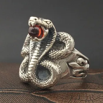 S925 argint moda bijuterii retro argint Thai king cobra mozaic granat inele