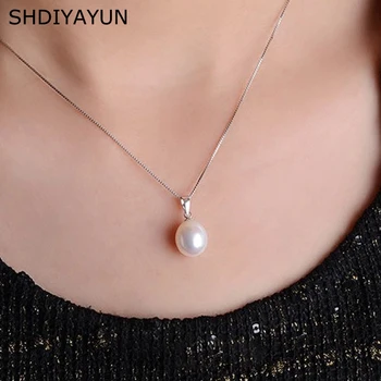 SHDIYAYUN Vânzare Mare Colier de Perle de 9-10mm Formă de Picătură Naturale de apă Dulce Pearl Pandantiv Argint 925 Bijuterii Pentru Femei, Cadou