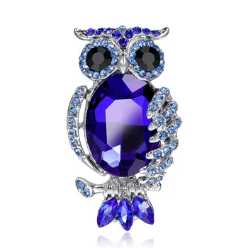 Trendy Minunat Stras Owl Albastru Brosa Femei Barbati Moda Drăguț Pasăre Pachet Îmbrăca Pălărie Eșarfă Corsaj Accesorii Bijuterii