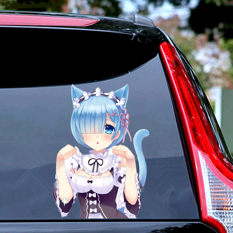 15X7CM Exterior Accesorii Kitty Neko Rem Re Zero Fata Anime Autocolante Auto Notebook Decal Imagine 4