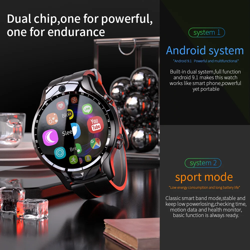 4G Smart Watch Phone 4GB RAM, 128GB ROM Opt Core Camere Duble Smartwatch Suportul Cartelei SIM pentru Sport cu GPS Moduri Pentru Android IOS Vânzare Imagine 2