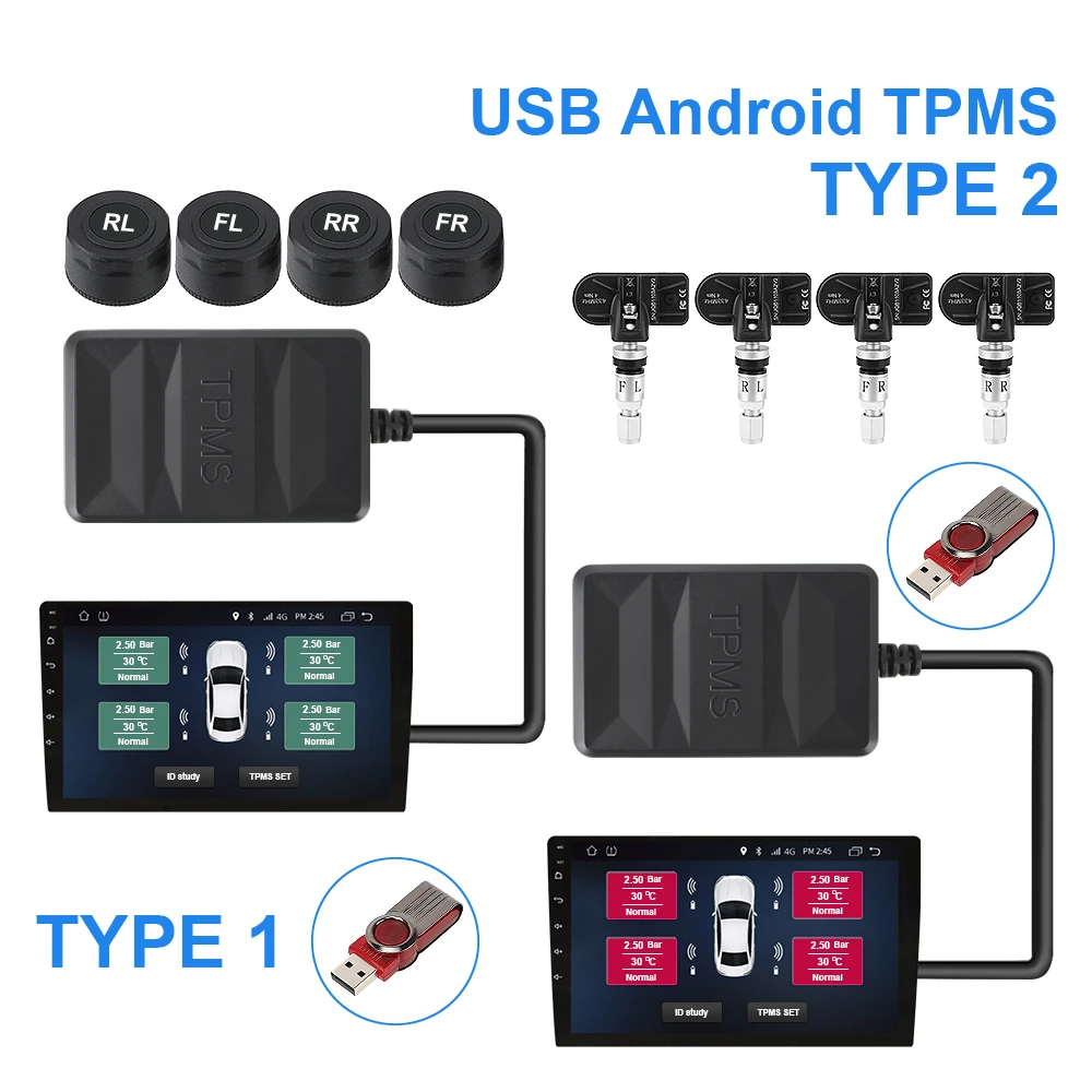Anvelopă de rezervă Internă Senzor Extern Android TPMS pentru Masina Radio, DVD Player USB TPMS a Presiunii în Anvelope Sistemul de Monitorizare Imagine 0
