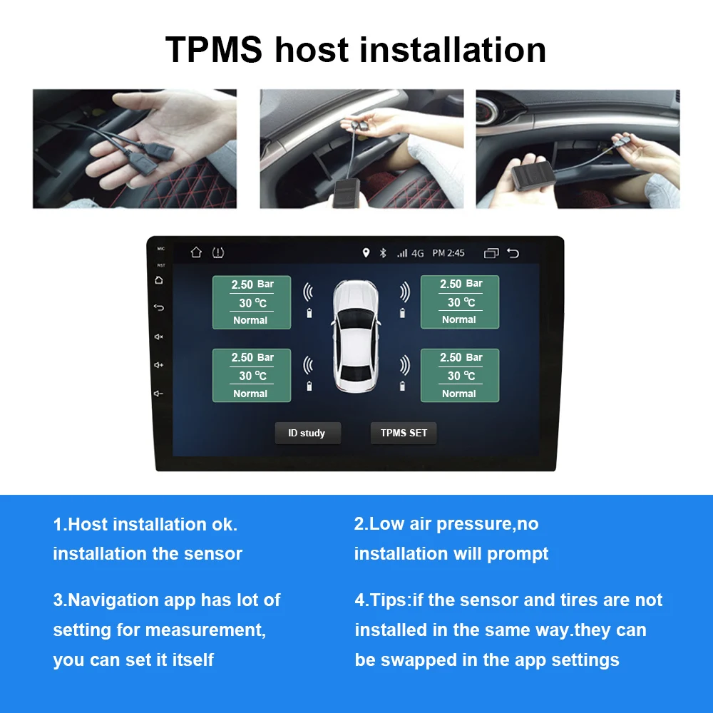 Anvelopă de rezervă Internă Senzor Extern Android TPMS pentru Masina Radio, DVD Player USB TPMS a Presiunii în Anvelope Sistemul de Monitorizare Imagine 2