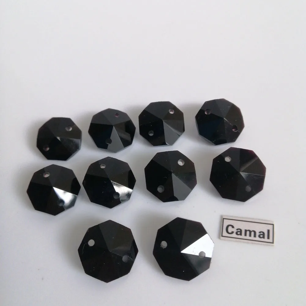 Camal 20buc 14mm Negru Geam Cristal Octogonal Margele Vrac Cu 1 Gaura/2 Gauri Prisma Pandantiv Candelabru de Iluminat Parte Decor Acasă Imagine 3