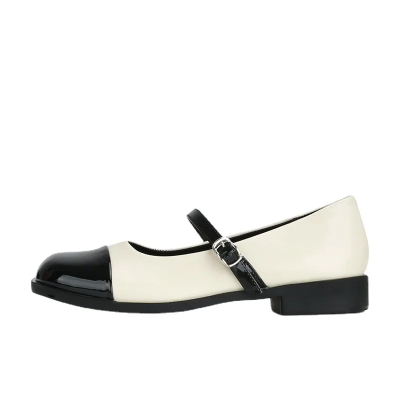 De Potrivire De Culoare Mary Jane Pentru Femei Shoes22 Nouă Primăvară Franceză Piele Moale Retro Unic Pantofi Stil Britanic Mici Pantofi Din Piele Brand Imagine 4