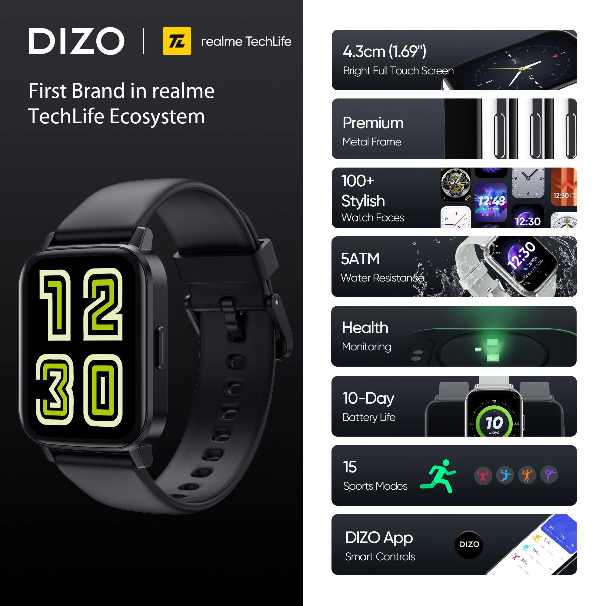 DIZO Watch 2 Sport Ceas Inteligent Monitor de Ritm Cardiac Fitness Tracker Sport Smartwatch rezistent la apa pentru iPhone Xiaomi Bărbați Femei Imagine 2