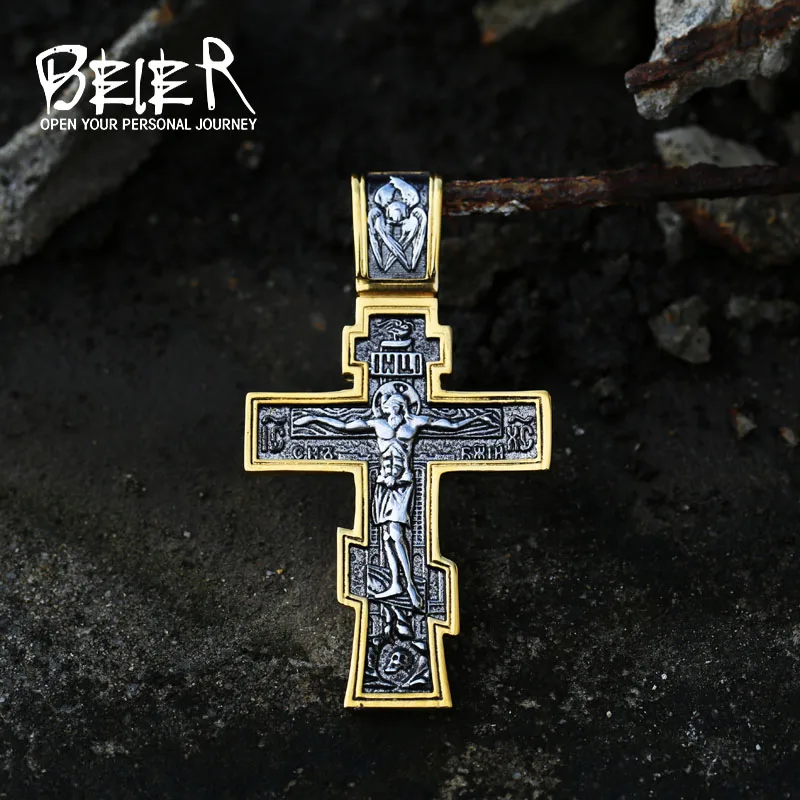 Isus Cruce Bărbați din Oțel Inoxidabil Crucifix Ortodox Estic Pandantiv Colier cu Lanț de Bijuterii BP8-515 Imagine 0