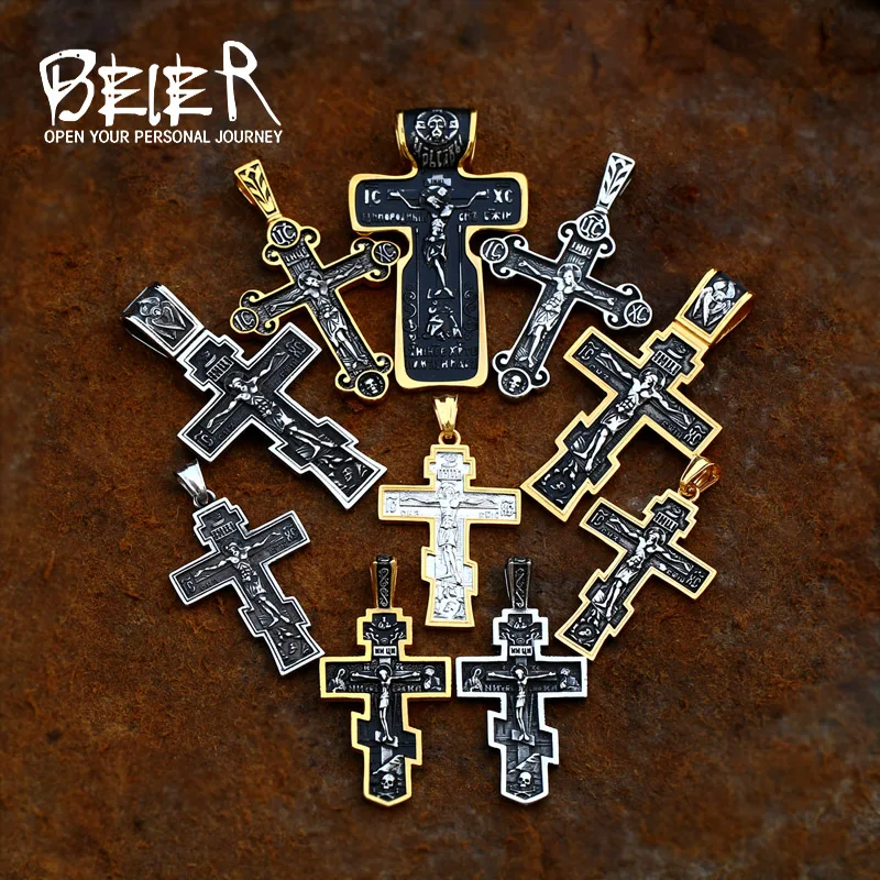 Isus Cruce Bărbați din Oțel Inoxidabil Crucifix Ortodox Estic Pandantiv Colier cu Lanț de Bijuterii BP8-515 Imagine 1