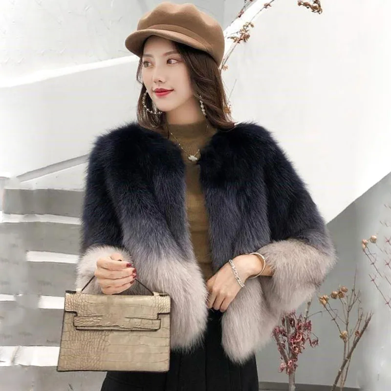 Lucyever Moda Gradient De Pluș Jacheta Femei Coreene Slim Scurt Faux Blană De Vulpe Strat De Sex Feminin Elegant De Înaltă Calitate, Cu Blană Blană Palton Imagine 2