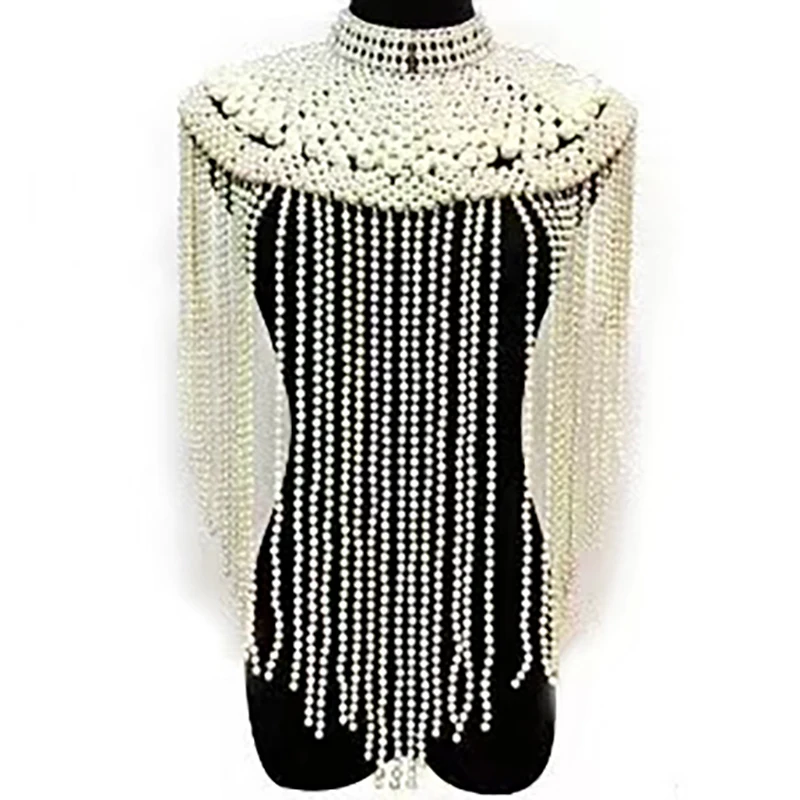 moda ciucure design Pearl lanț de umăr mare dimensiune colier de perle-corp-lanț pentru femei bijuterii accesorii rochia de mireasa Imagine 0