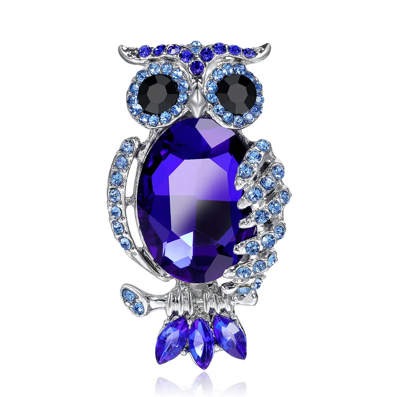 Trendy Minunat Stras Owl Albastru Brosa Femei Barbati Moda Drăguț Pasăre Pachet Îmbrăca Pălărie Eșarfă Corsaj Accesorii Bijuterii Imagine 0