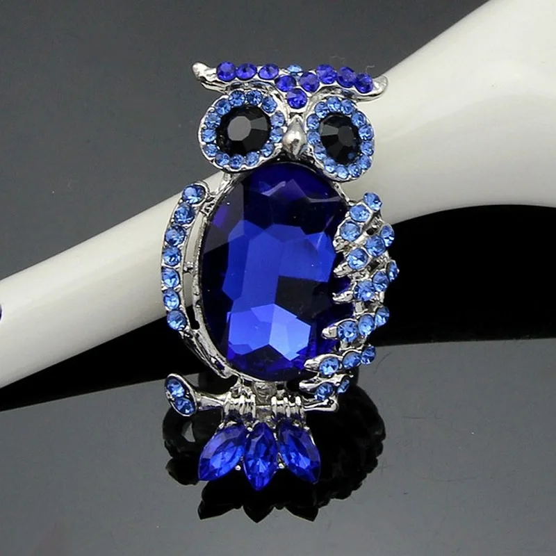 Trendy Minunat Stras Owl Albastru Brosa Femei Barbati Moda Drăguț Pasăre Pachet Îmbrăca Pălărie Eșarfă Corsaj Accesorii Bijuterii Imagine 2